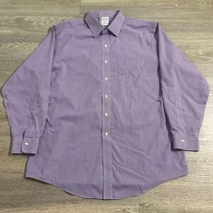 Brooks Brothers Slim Fit Supima Cotton Purple‎ Checkered Button Down Shirt 17.5